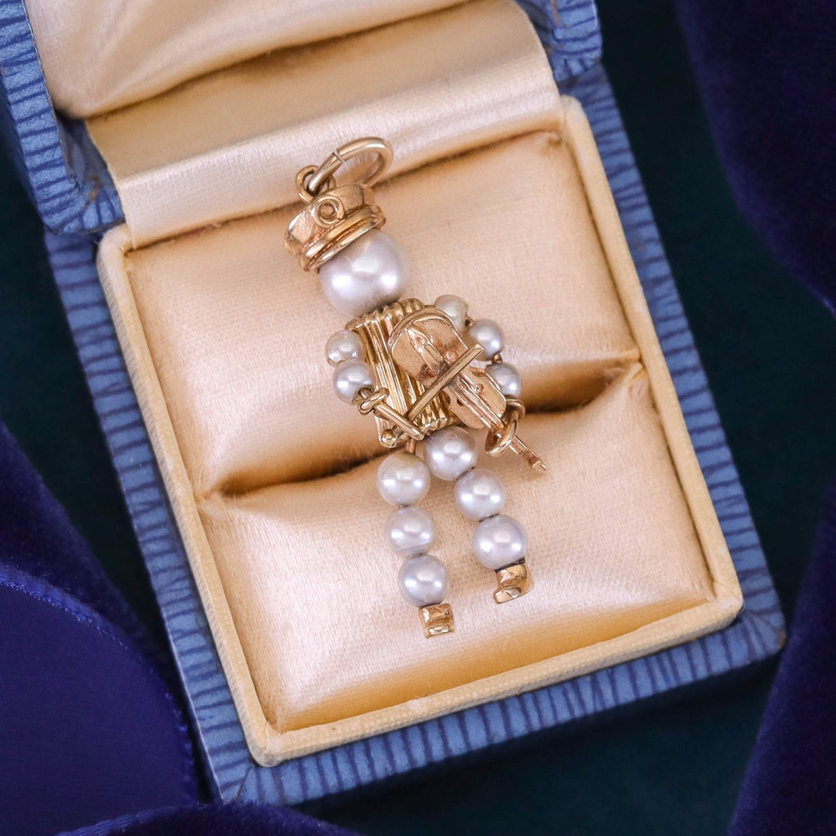 Vintage Pearl Violinist Pendant of 14k Gold - Trademark Antiques