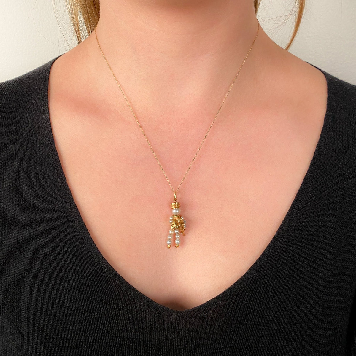 Vintage Pearl Violinist Pendant of 14k Gold - Trademark Antiques