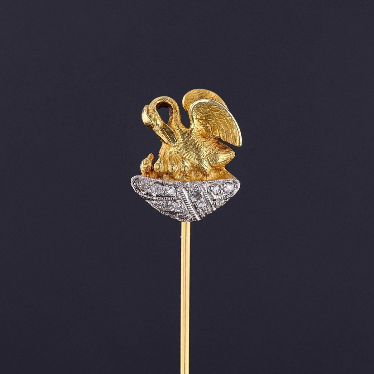 Vintage Pelican in Her Piety Stickpin of 14k Gold - Trademark Antiques