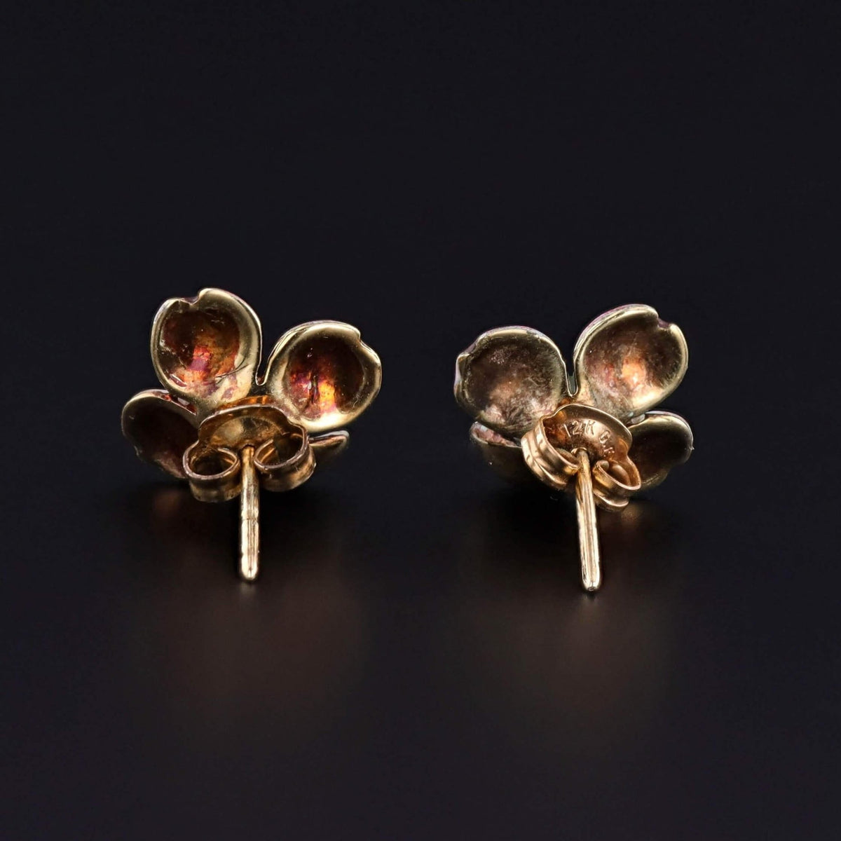 Vintage Pink Dogwood Flower Enamel Earrings of 14k Gold - Trademark Antiques