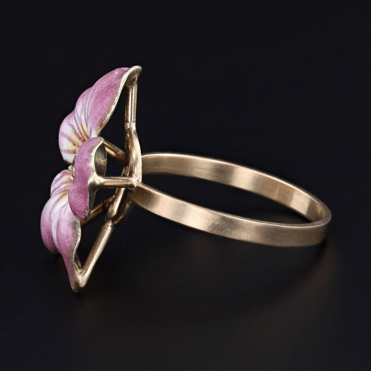 Vintage Pink Enamel Flower Conversion Ring of 14k Gold - Trademark Antiques