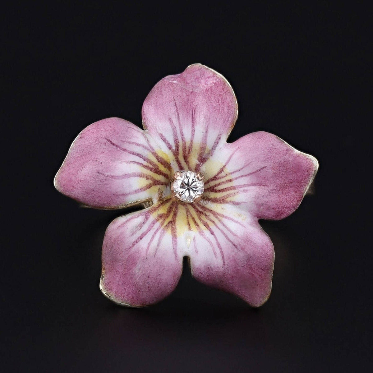 Vintage Pink Enamel Flower Conversion Ring of 14k Gold - Trademark Antiques