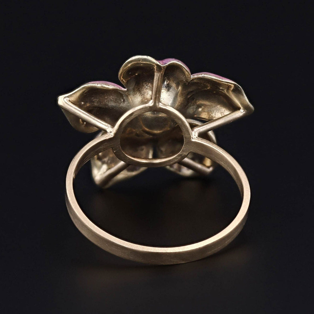 Vintage Pink Enamel Flower Conversion Ring of 14k Gold - Trademark Antiques