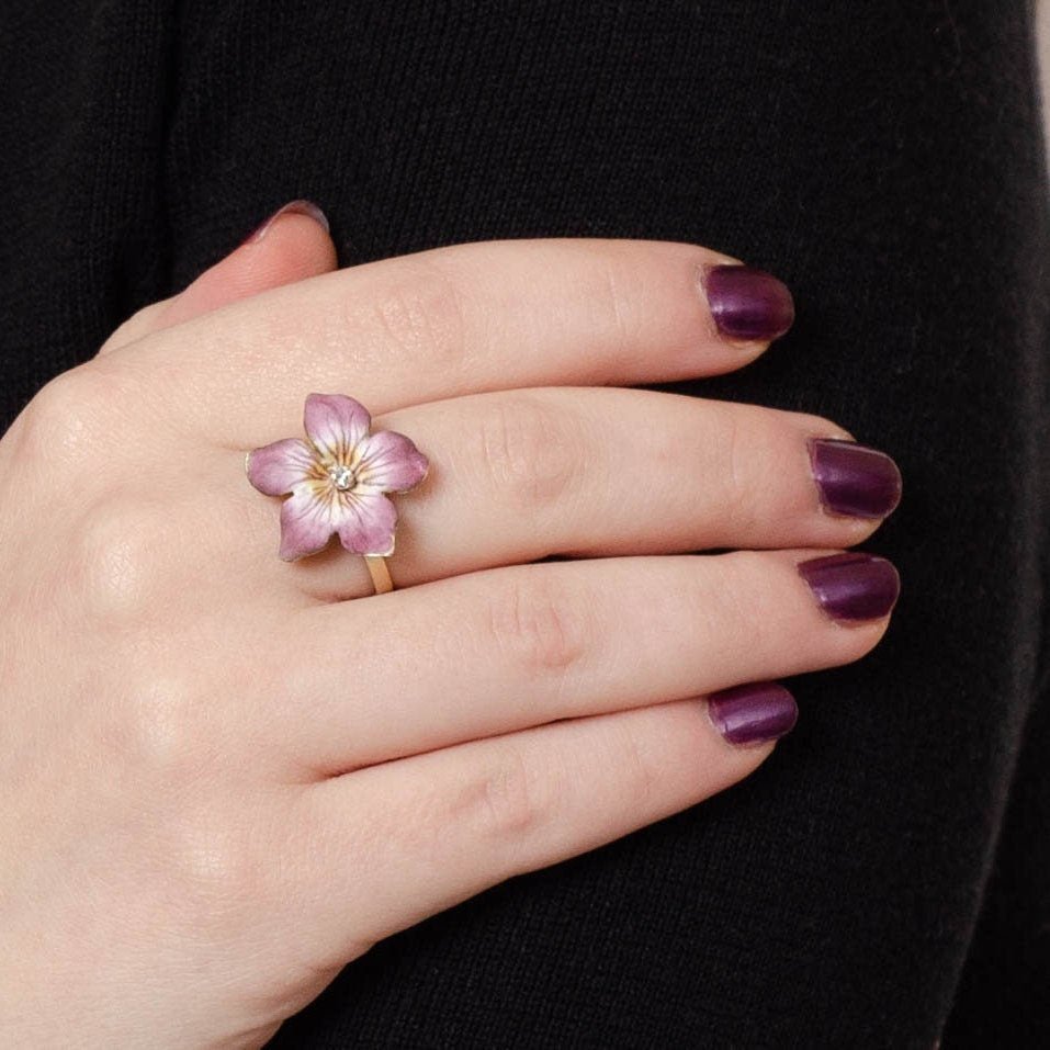 Vintage Pink Enamel Flower Conversion Ring of 14k Gold - Trademark Antiques