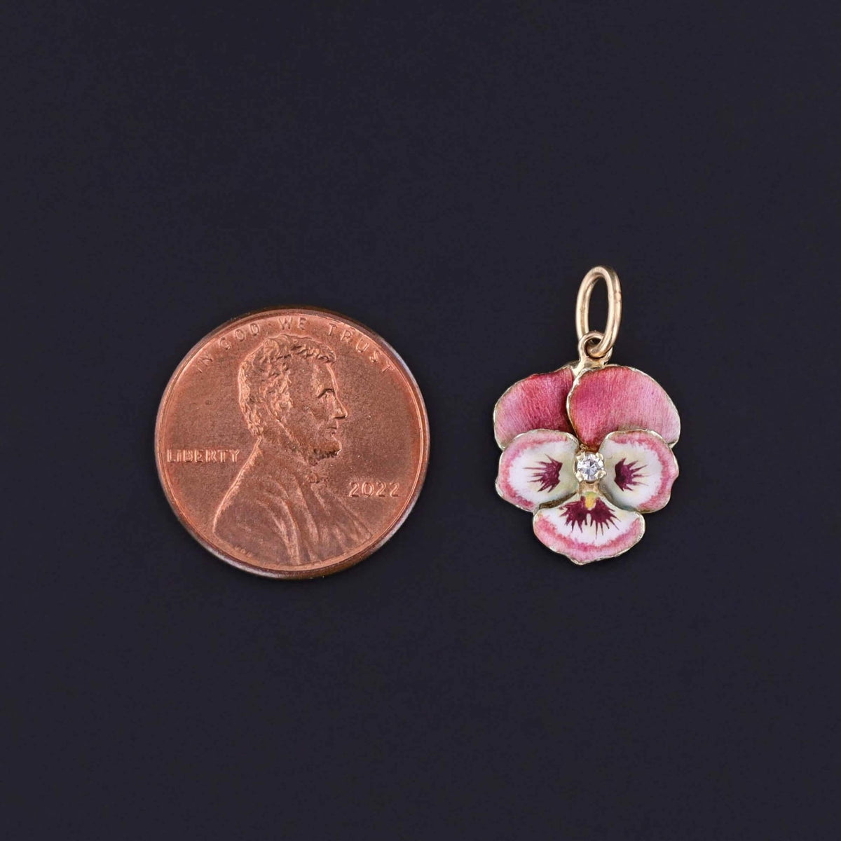 Vintage Pink Enamel Pansy Charm of 14k Gold - Trademark Antiques