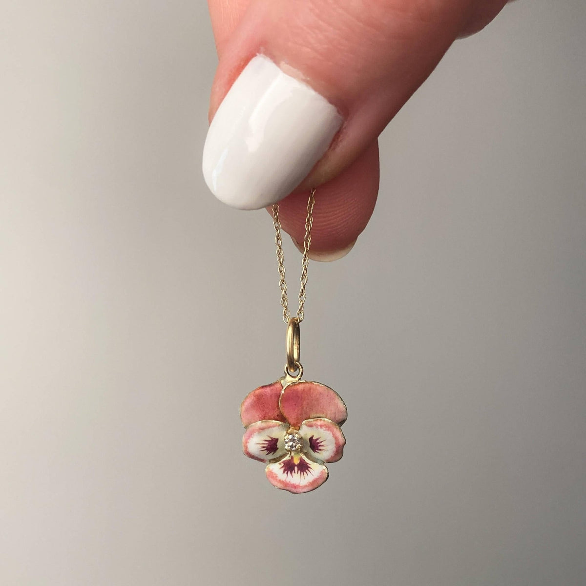 Vintage Pink Enamel Pansy Charm of 14k Gold - Trademark Antiques
