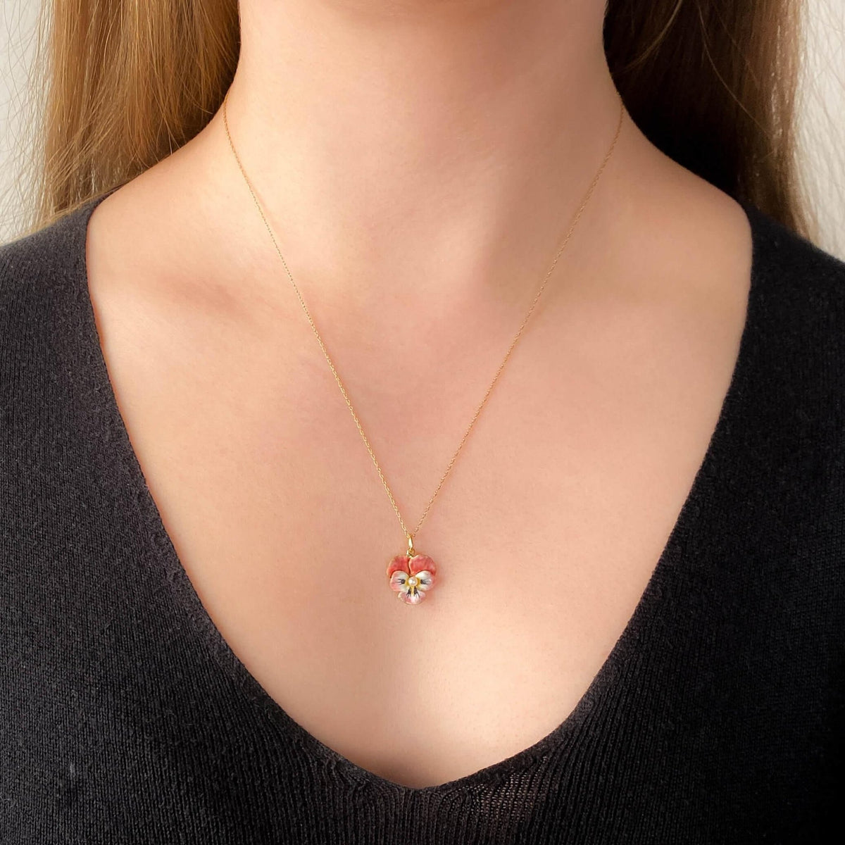 Vintage Pink Enamel Pansy Charm of 14k Gold - Trademark Antiques