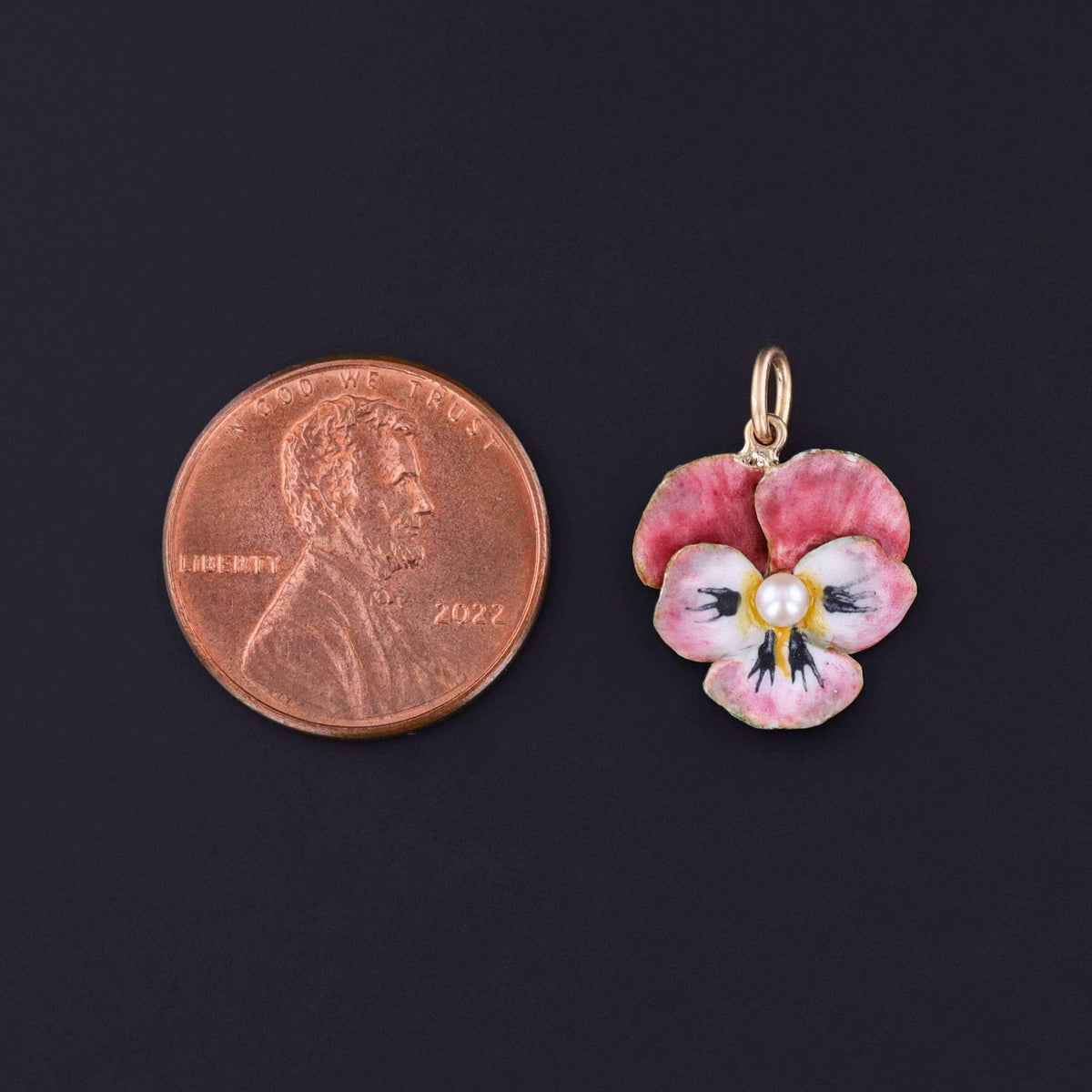 Vintage Pink Enamel Pansy Charm of 14k Gold - Trademark Antiques