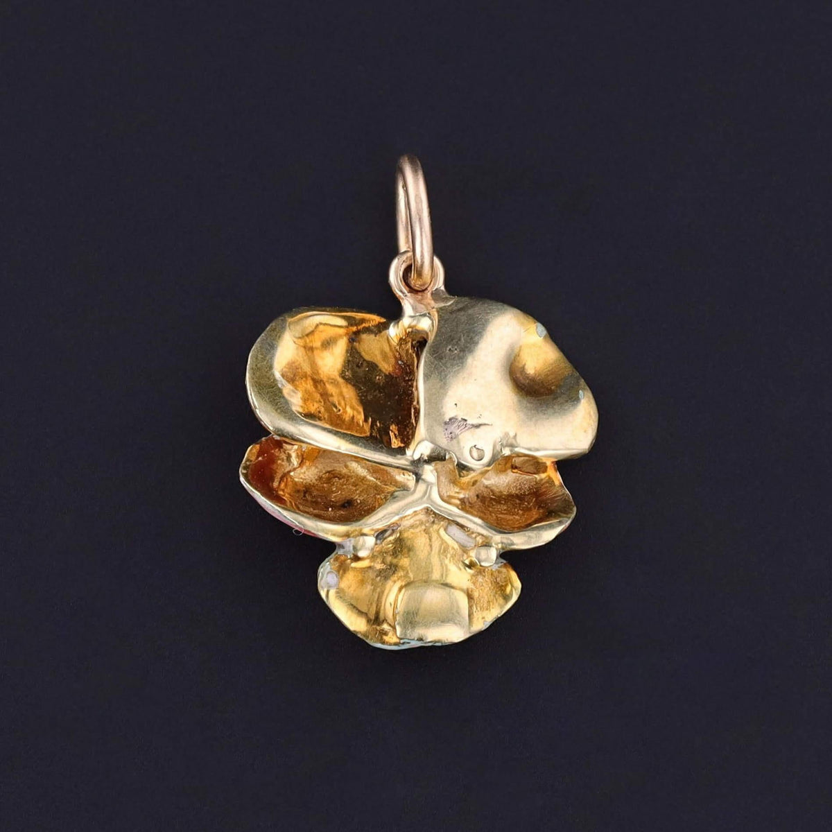 Vintage Pink Enamel Pansy Charm of 14k Gold - Trademark Antiques