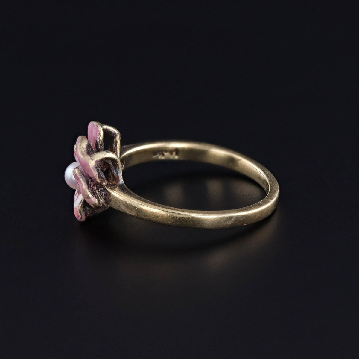 Vintage Pink Enamel Pansy Ring of 14k Gold - Trademark Antiques