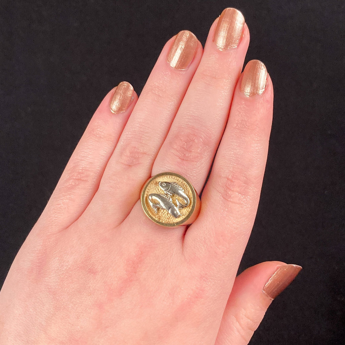 Vintage Pisces Ring of 14k Yellow &amp; White Gold - Trademark Antiques