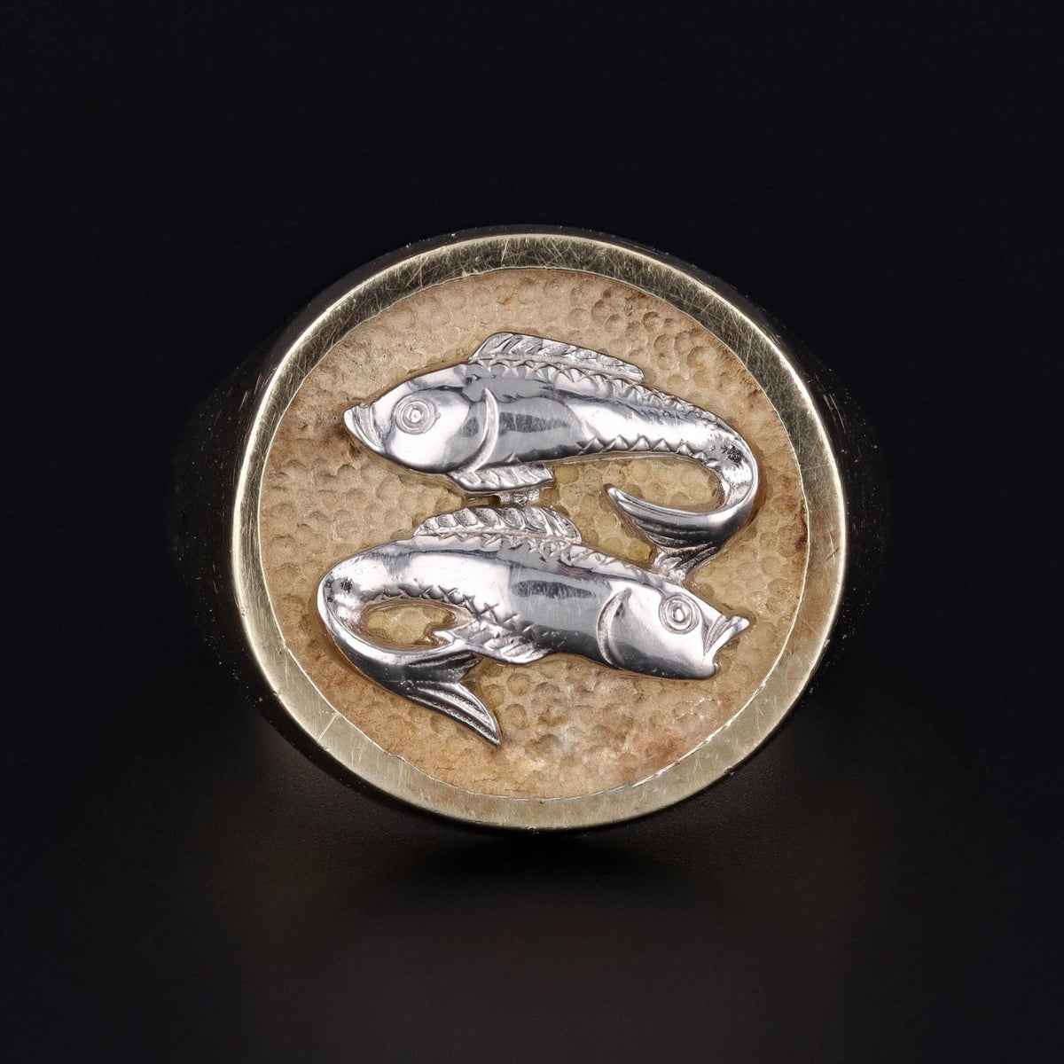 Vintage Pisces Ring of 14k Yellow &amp; White Gold - Trademark Antiques