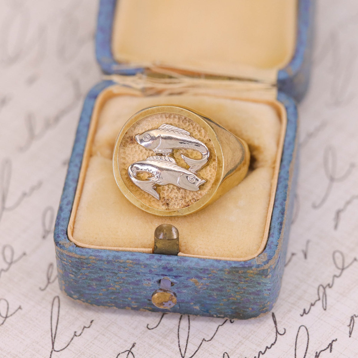 Vintage Pisces Ring of 14k Yellow &amp; White Gold - Trademark Antiques