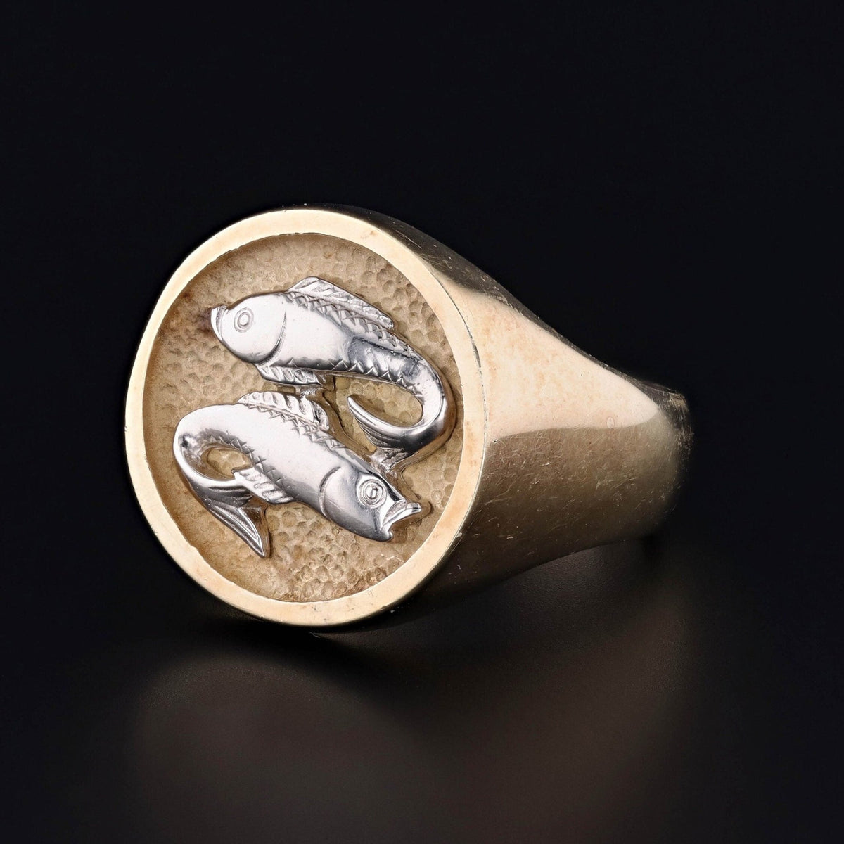 Vintage Pisces Ring of 14k Yellow &amp; White Gold - Trademark Antiques