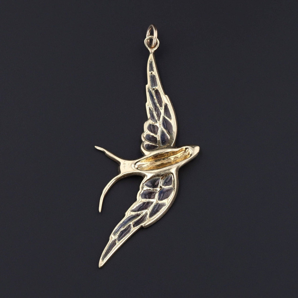 Vintage Plique a Jour Enamel Swallow Pendant of 14k Gold - Trademark Antiques