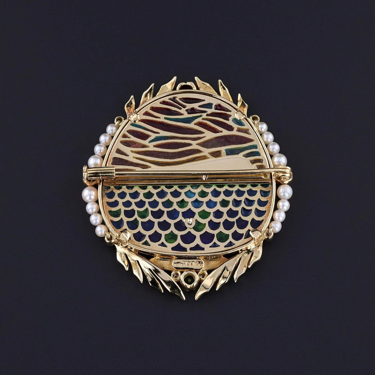 Vintage Plique a Jour Sailboat Brooch of 18k Gold - Trademark Antiques