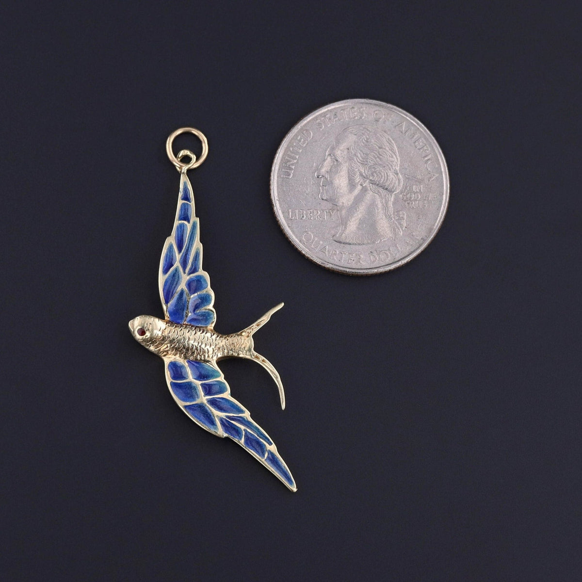 Vintage Plique - a - Jour Swallow Pendant of 14k Goldre - Trademark Antiques
