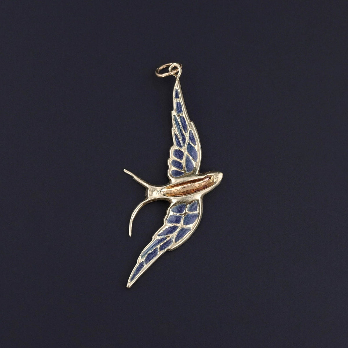 Vintage Plique - a - Jour Swallow Pendant of 14k Goldre - Trademark Antiques