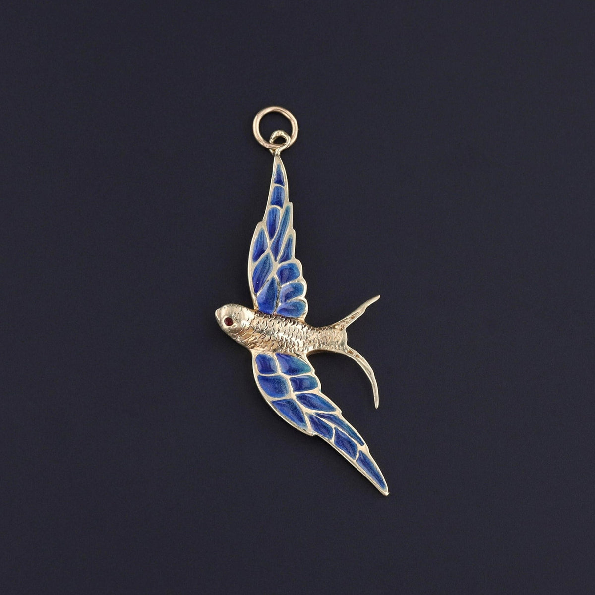 Vintage Plique - a - Jour Swallow Pendant of 14k Goldre - Trademark Antiques