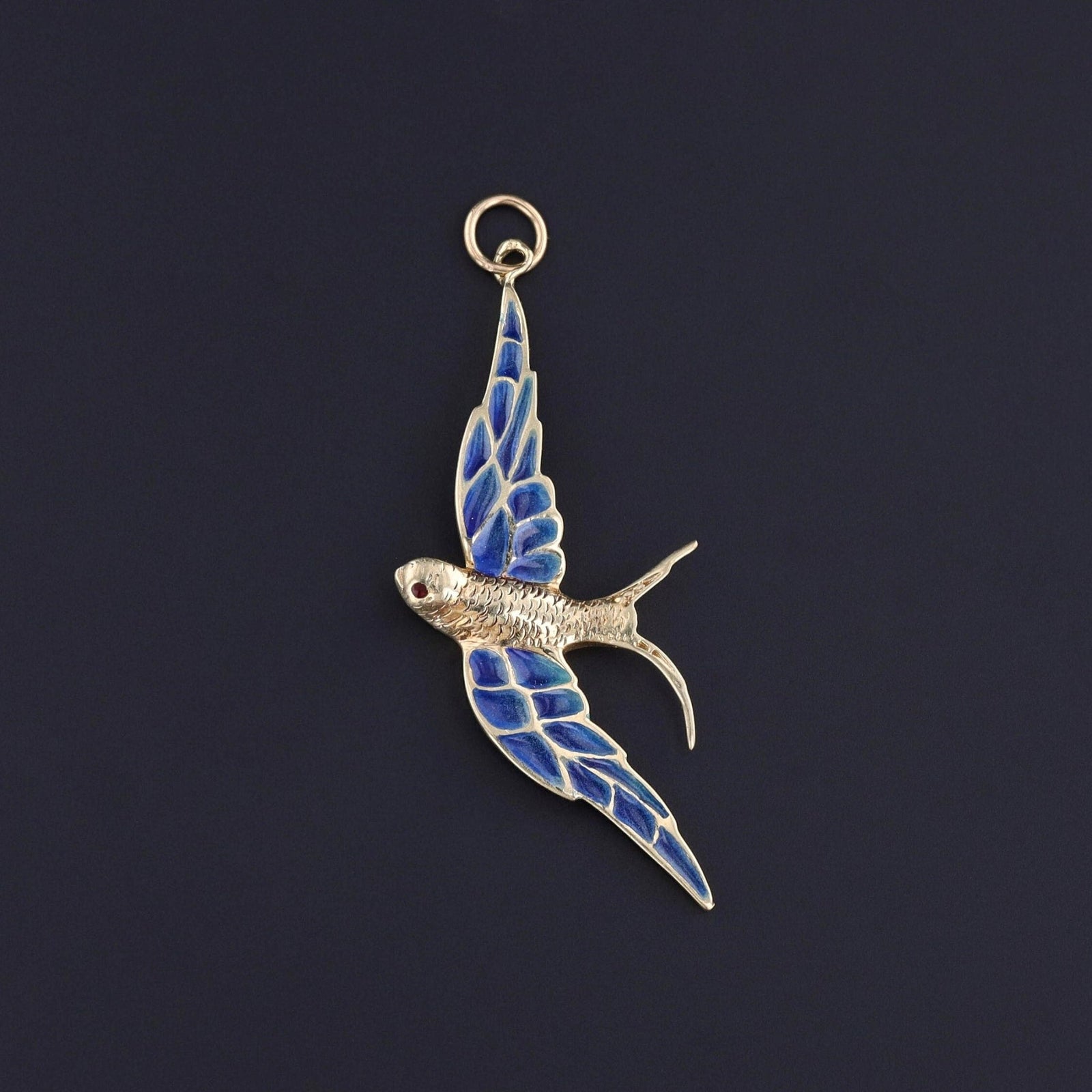 Vintage Plique - a - Jour Swallow Pendant of 14k Goldre - Trademark Antiques