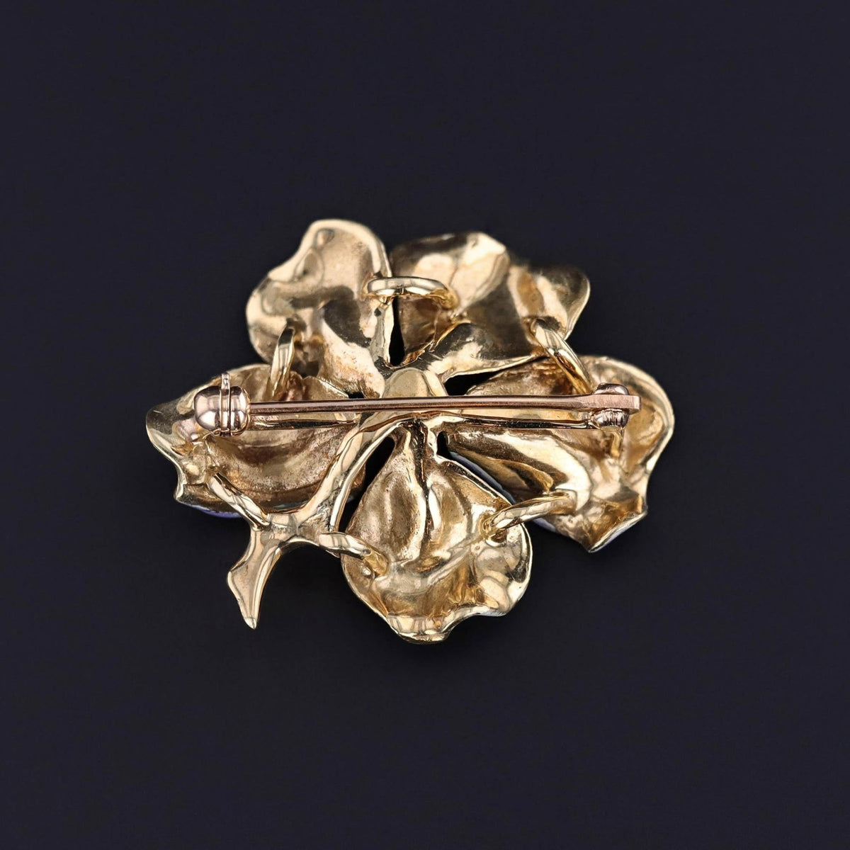 Vintage Purple Enamel Flower Brooch of 14k Gold - Trademark Antiques