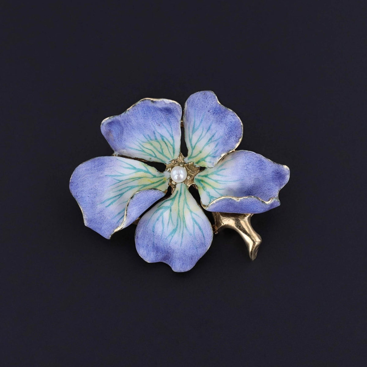 Vintage Purple Enamel Flower Brooch of 14k Gold - Trademark Antiques