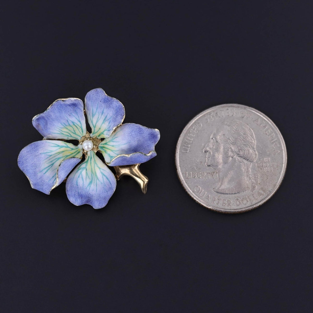 Vintage Purple Enamel Flower Brooch of 14k Gold - Trademark Antiques