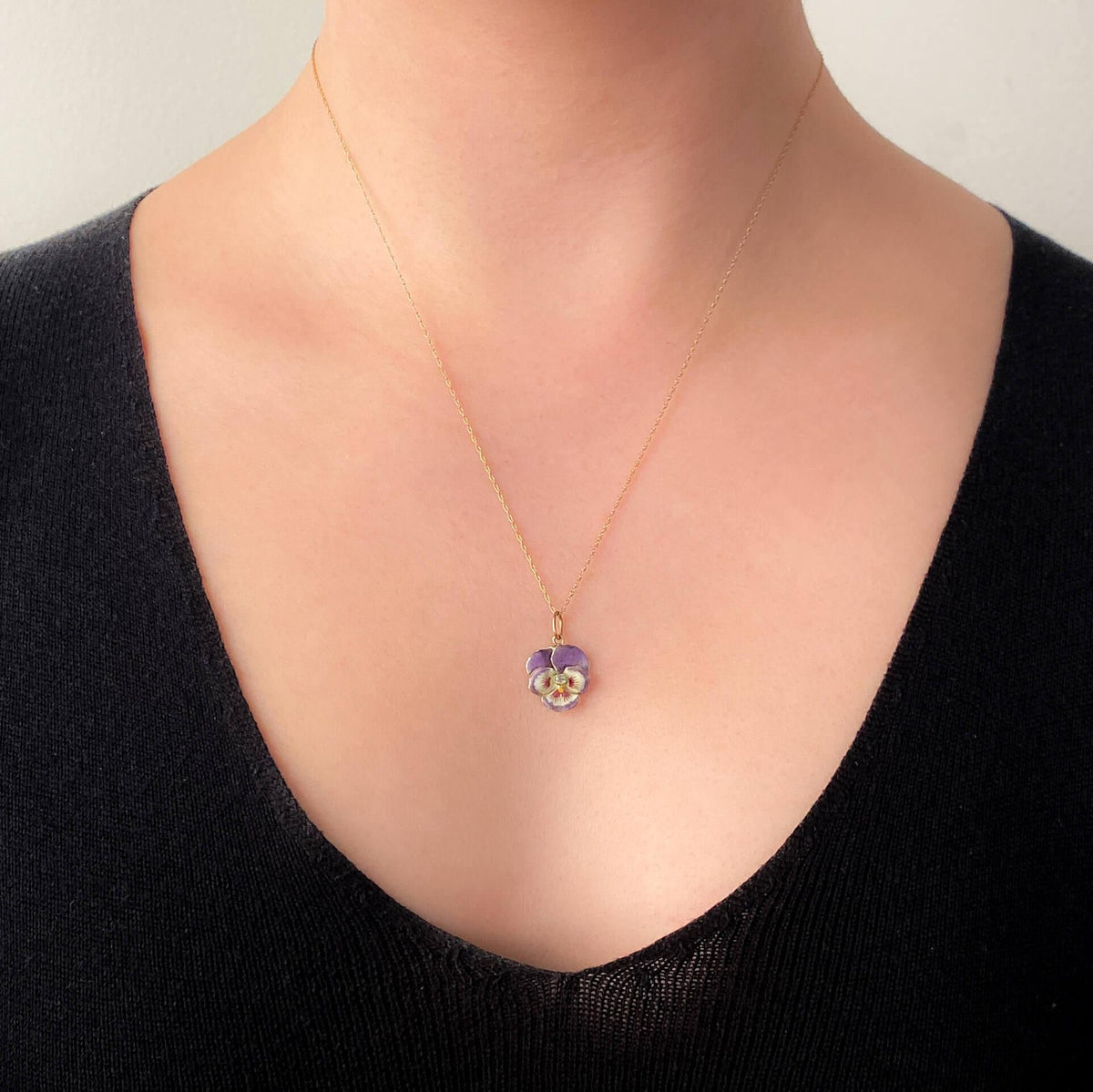 Vintage Purple Enamel Pansy Charm of 14k Gold - Trademark Antiques