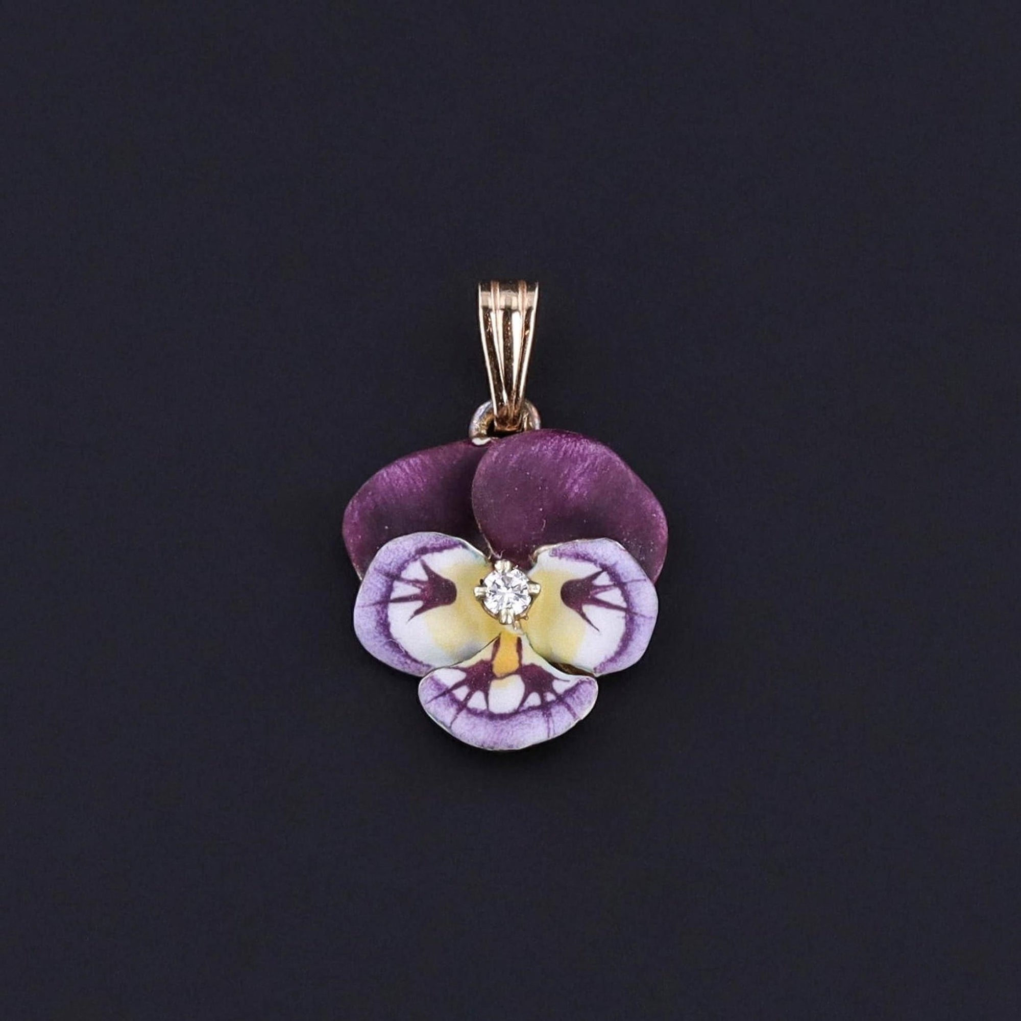 Vintage Purple Enamel Pansy Charm of 14k Gold - Trademark Antiques