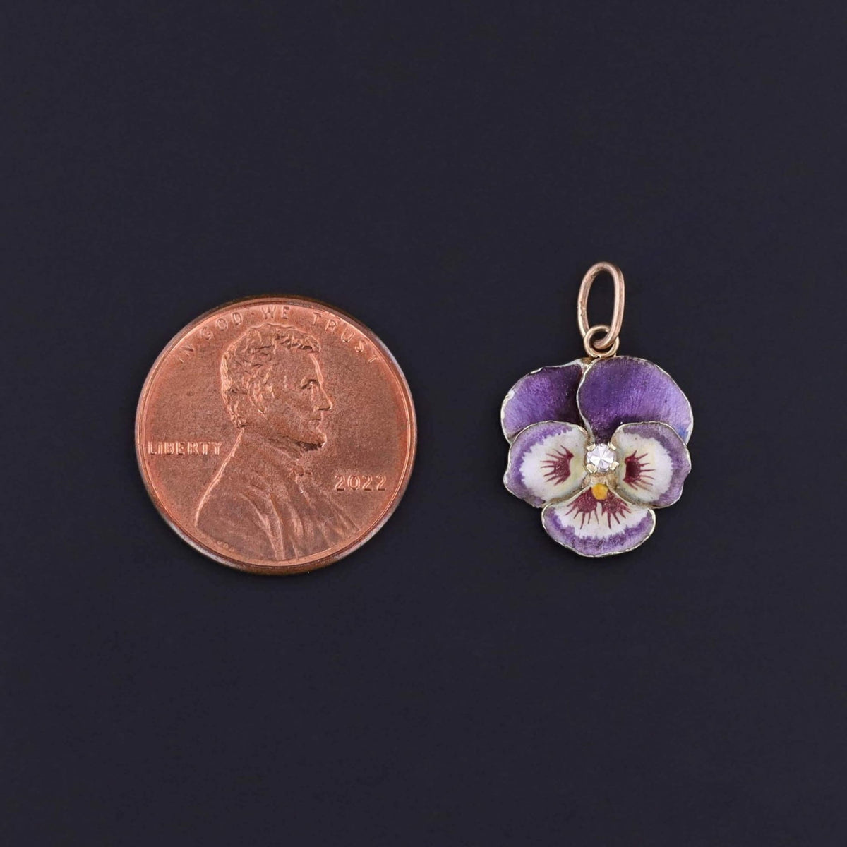 Vintage Purple Enamel Pansy Charm of 14k Gold - Trademark Antiques