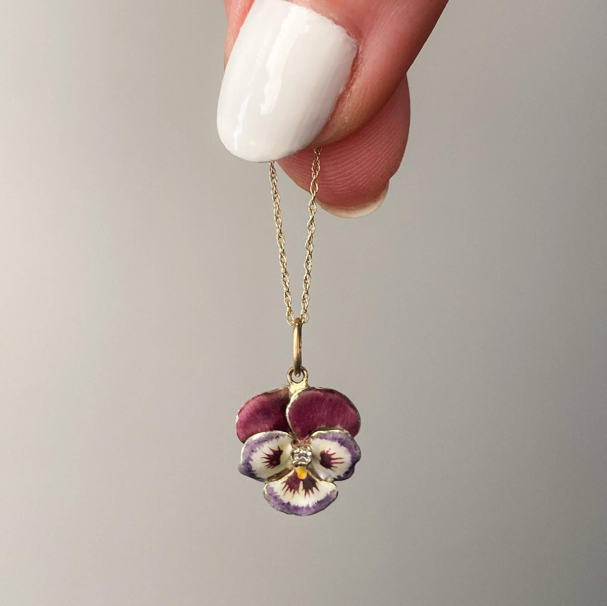 Vintage Purple Enamel Pansy Charm of 14k Gold - Trademark Antiques