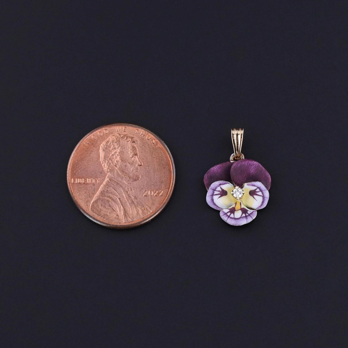 Vintage Purple Enamel Pansy Charm of 14k Gold - Trademark Antiques