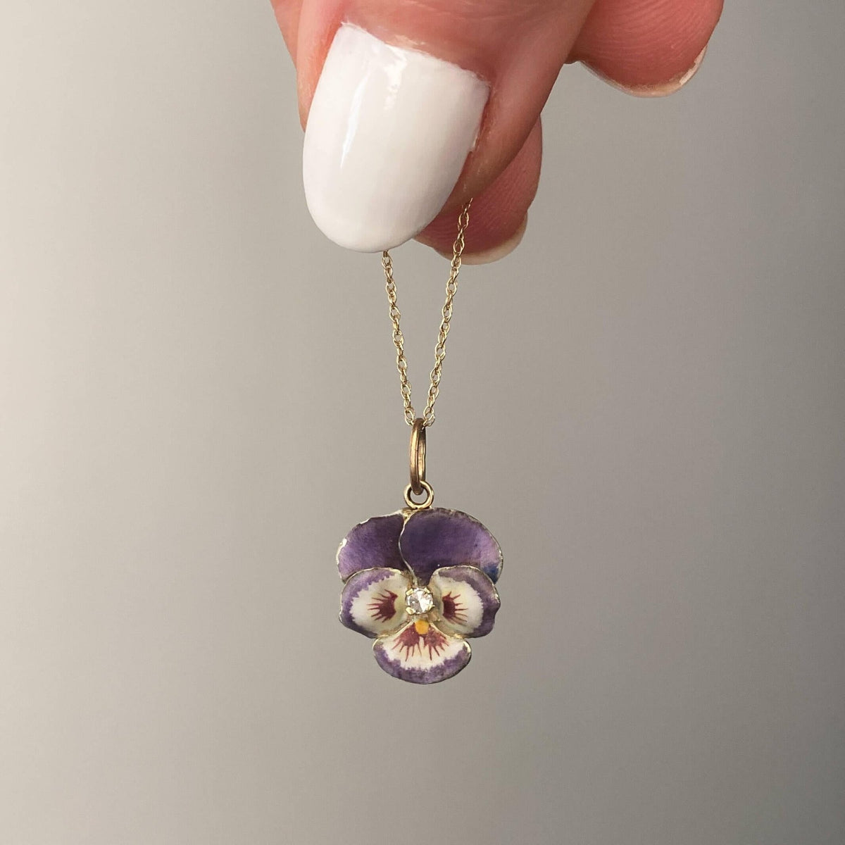Vintage Purple Enamel Pansy Charm of 14k Gold - Trademark Antiques