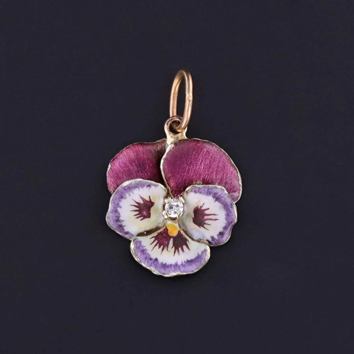 Vintage Purple Enamel Pansy Charm of 14k Gold - Trademark Antiques