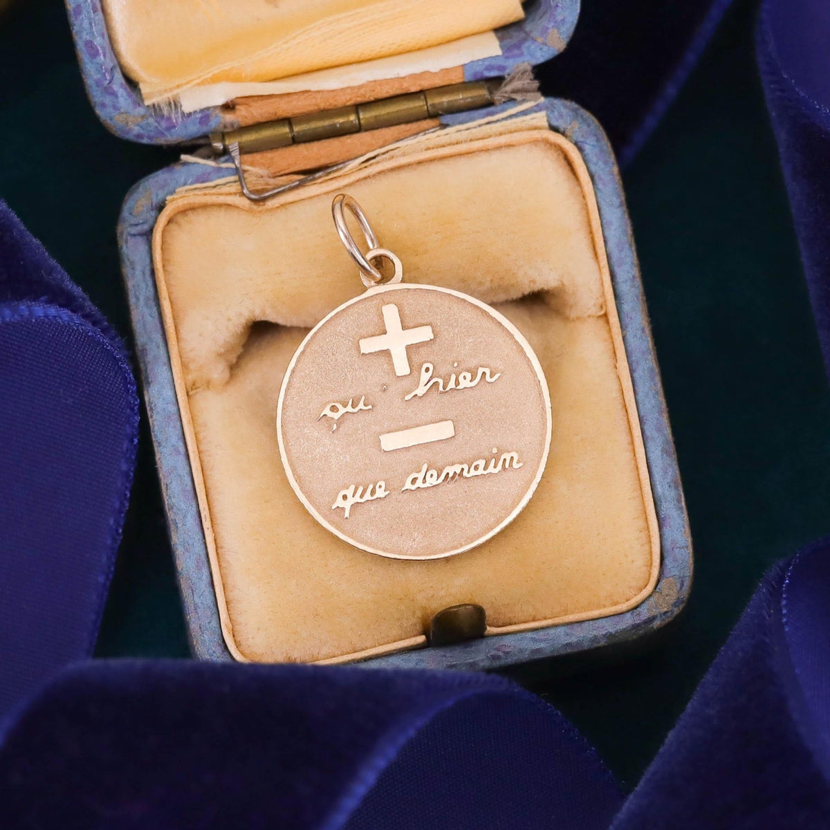 Vintage Qu&#39; Hier Que Demain Pendant of 14k Gold - Trademark Antiques