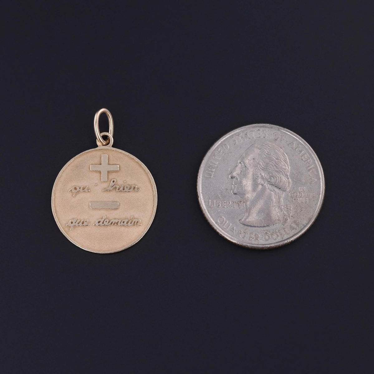 Vintage Qu&#39; Hier Que Demain Pendant of 14k Gold - Trademark Antiques