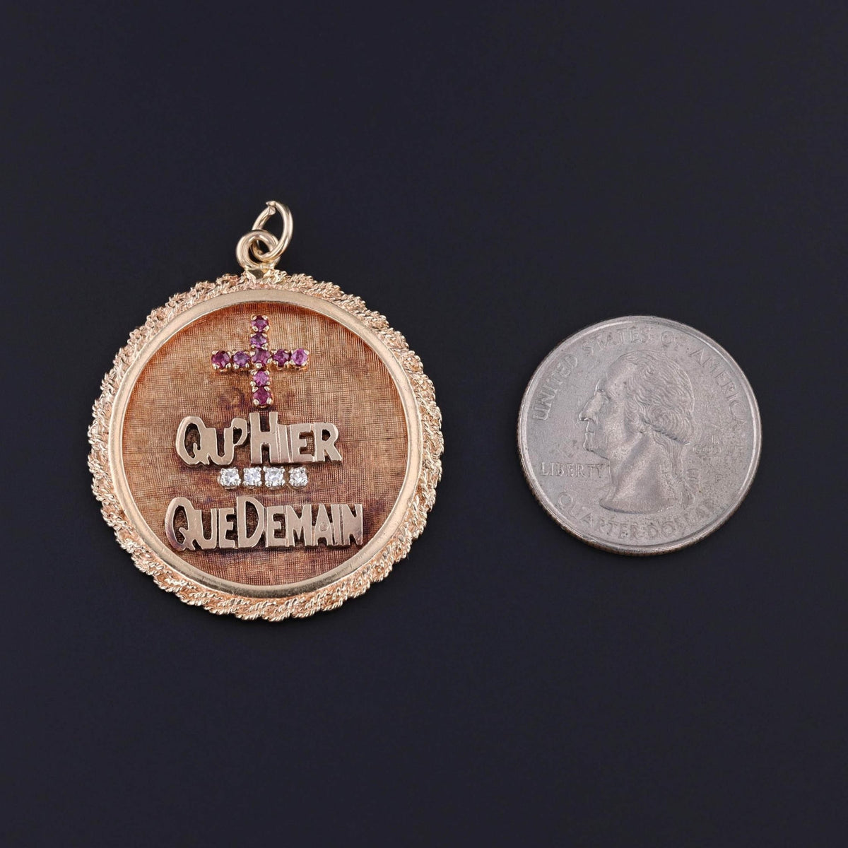 Vintage Qu'Hier Que Demain Pendant of 14k Gold - Trademark Antiques