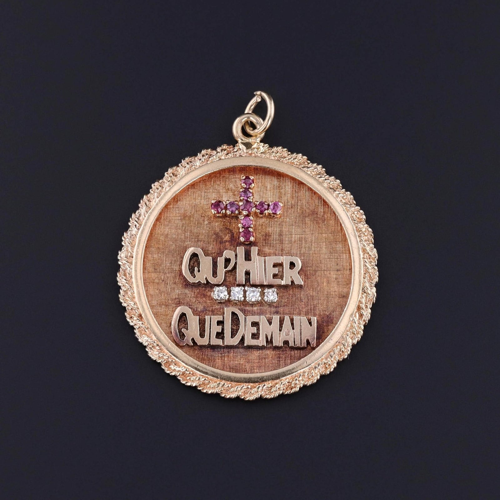 Vintage Qu'Hier Que Demain Pendant of 14k Gold - Trademark Antiques