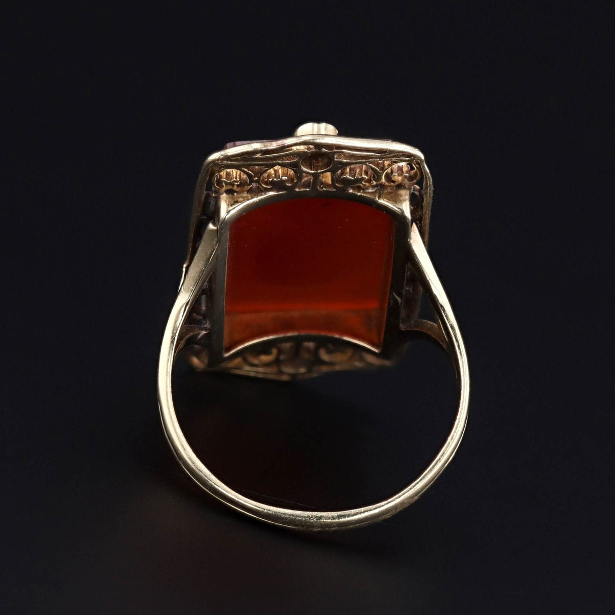 Vintage Red Agate and Diamond Filigree Ring of 14k Gold - Trademark Antiques