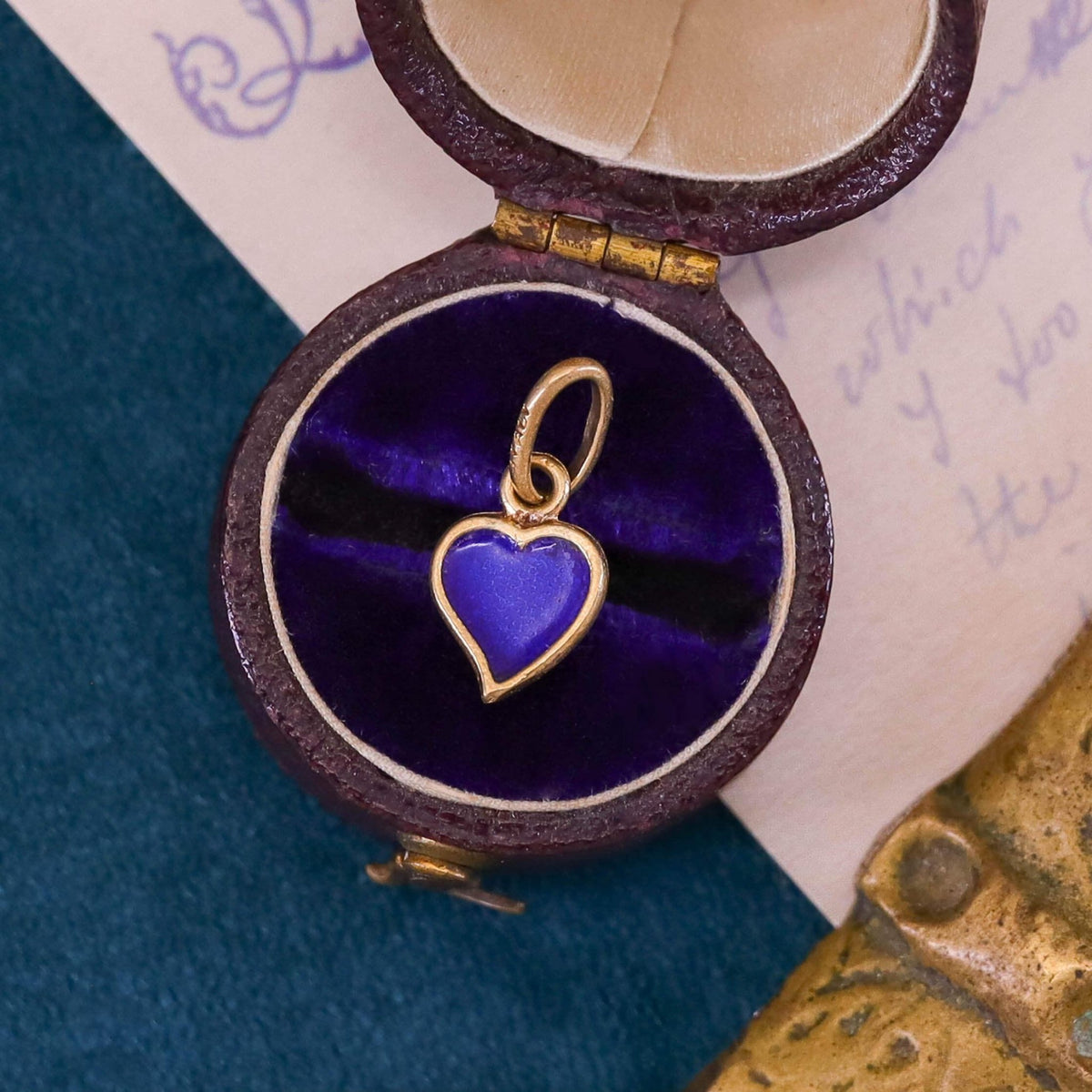 Vintage Red and Blue Enamel Heart Charm of 14k Gold - Trademark Antiques
