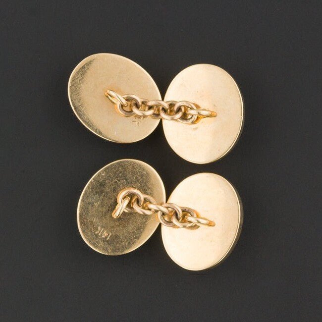 Vintage Reverse Carved Crystal Deer Cufflinks of 14k Gold - Trademark Antiques