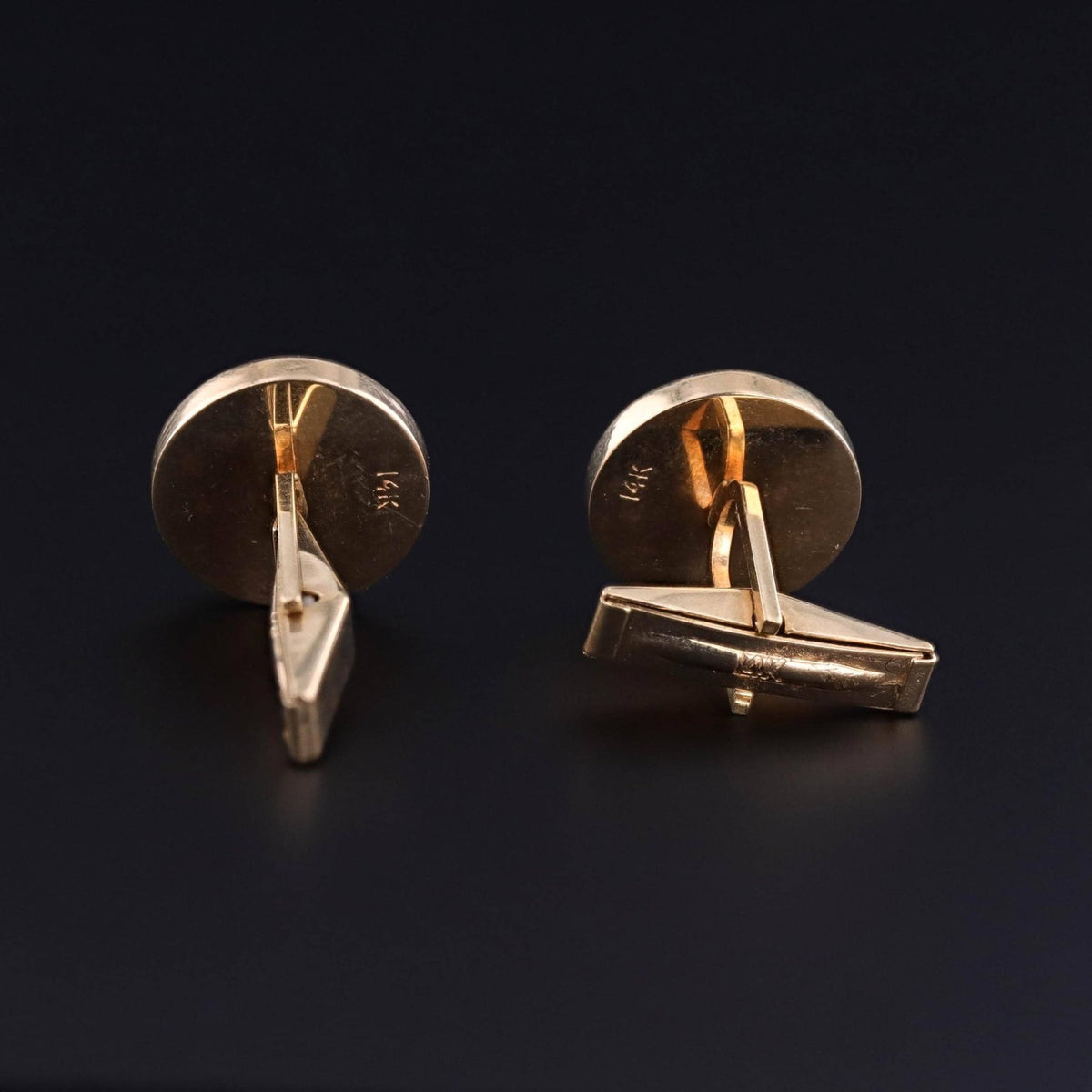 Vintage Reverse Painted Crystal Deer Cufflinks of 14k Gold - Trademark Antiques