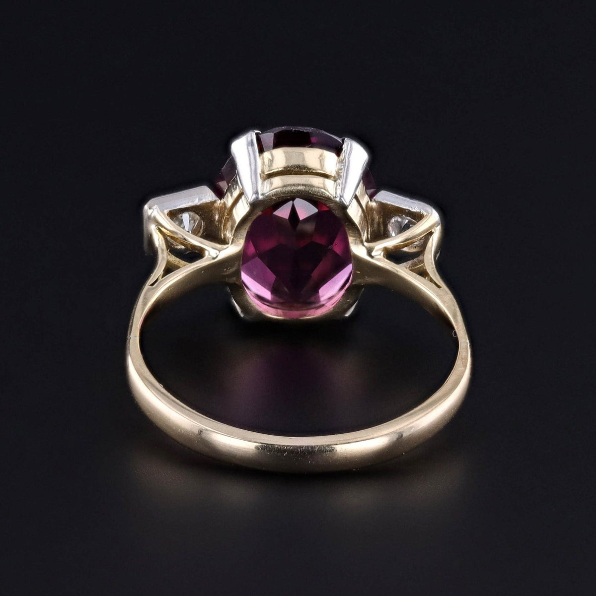 Vintage Rhodolite Garnet &amp; Diamond Ring of 18k Gold - Trademark Antiques
