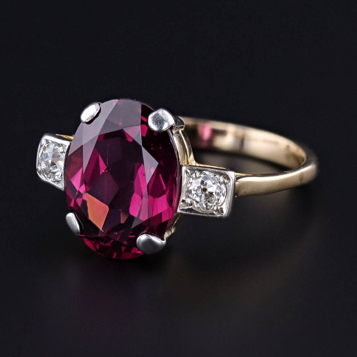 Vintage Rhodolite Garnet &amp; Diamond Ring of 18k Gold - Trademark Antiques