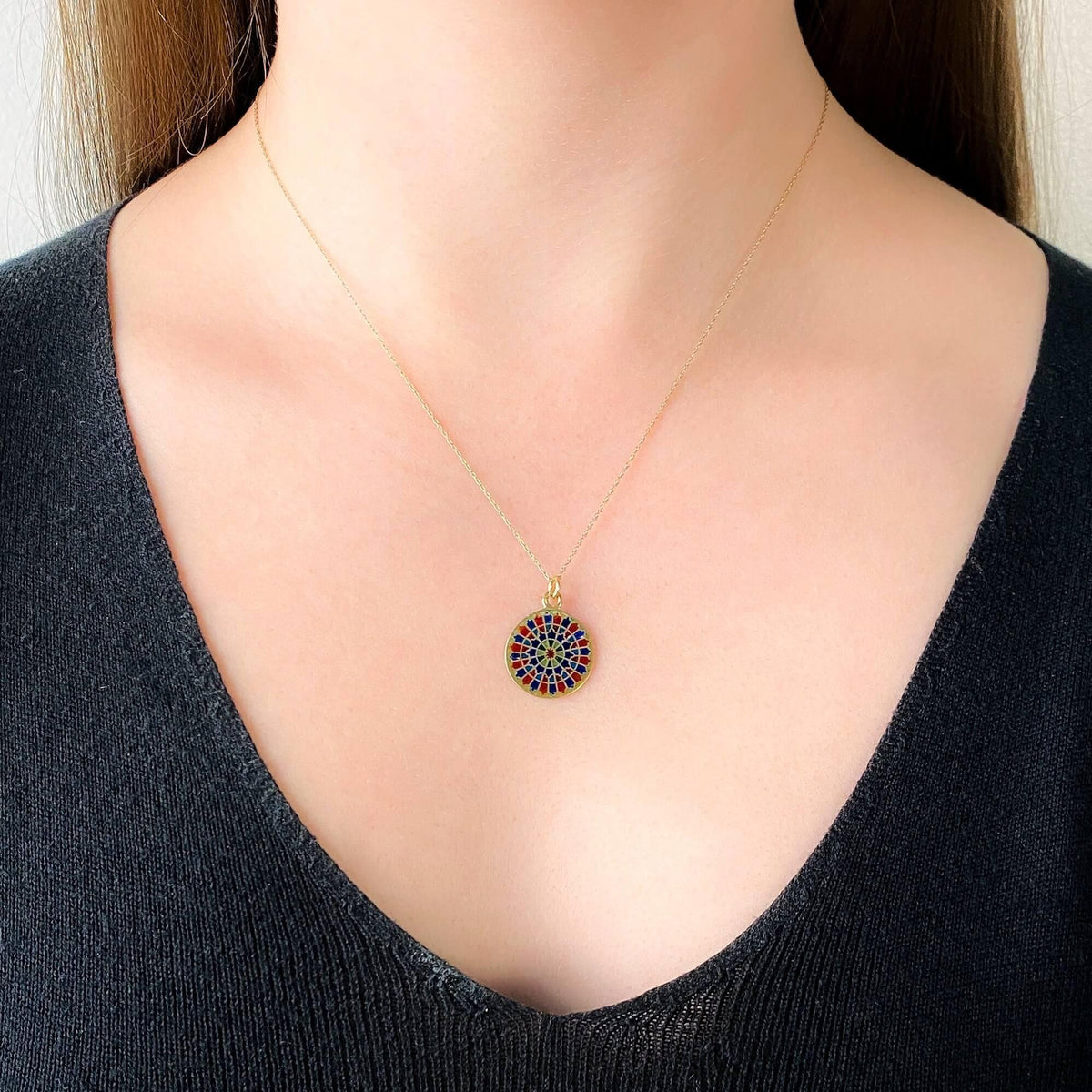 Vintage Rose Window Plique - a - jour Enamel Charm of 18k Gold - Trademark Antiques