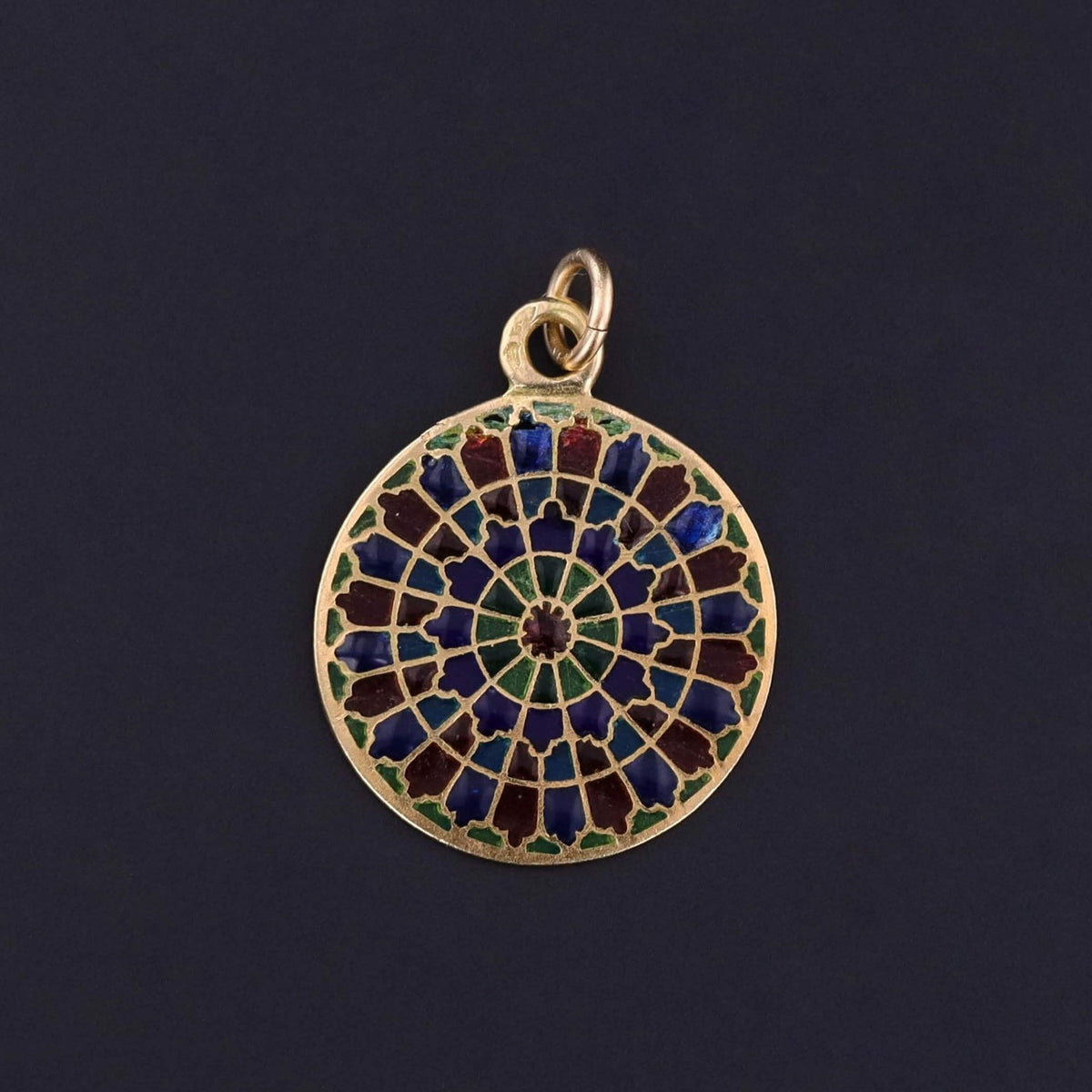 Vintage Rose Window Plique - a - jour Enamel Charm of 18k Gold - Trademark Antiques