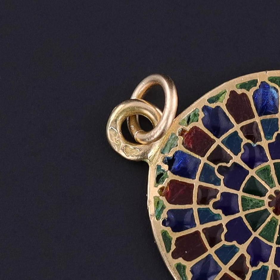 Vintage Rose Window Plique - a - jour Enamel Charm of 18k Gold - Trademark Antiques