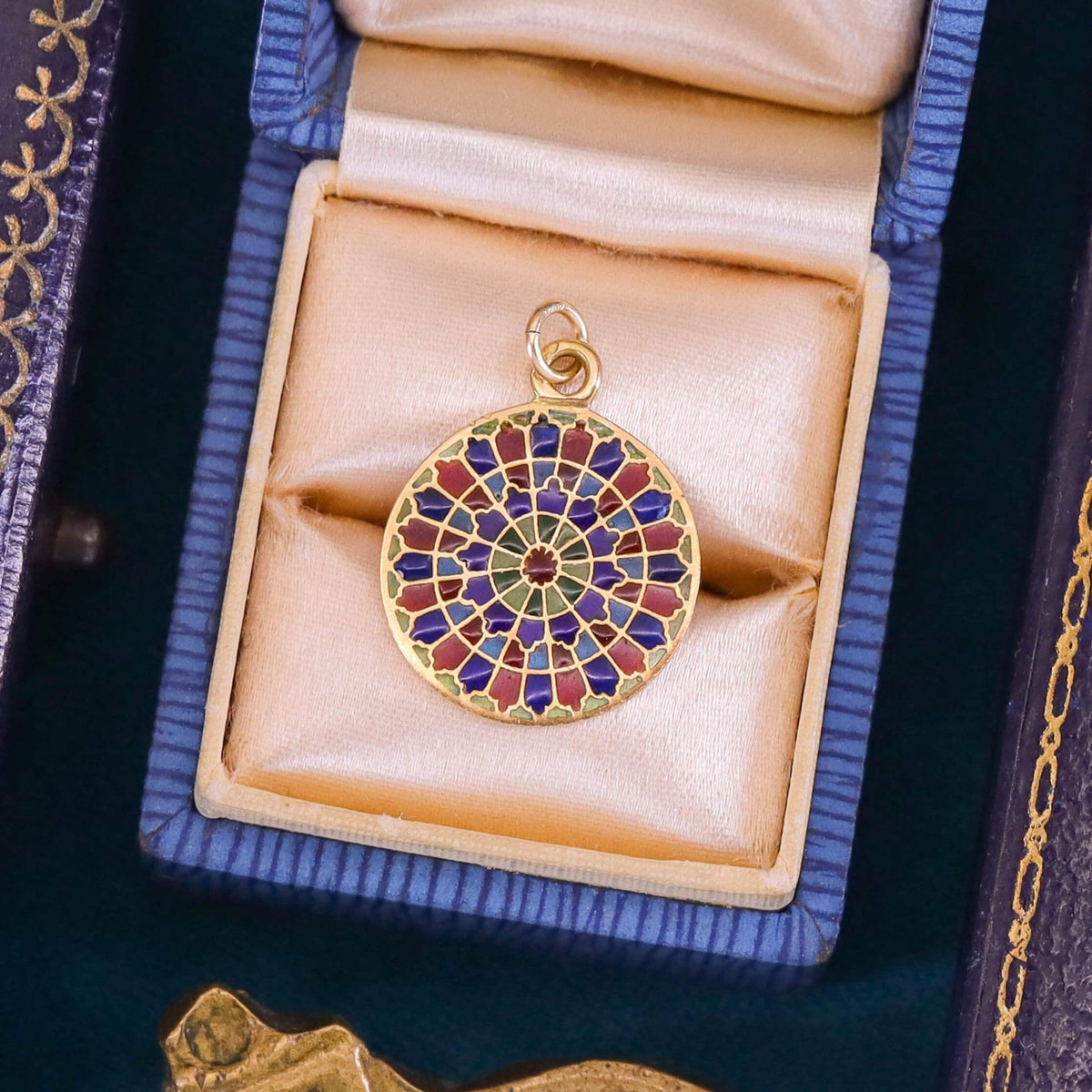 Vintage Rose Window Plique - a - jour Enamel Charm of 18k Gold - Trademark Antiques