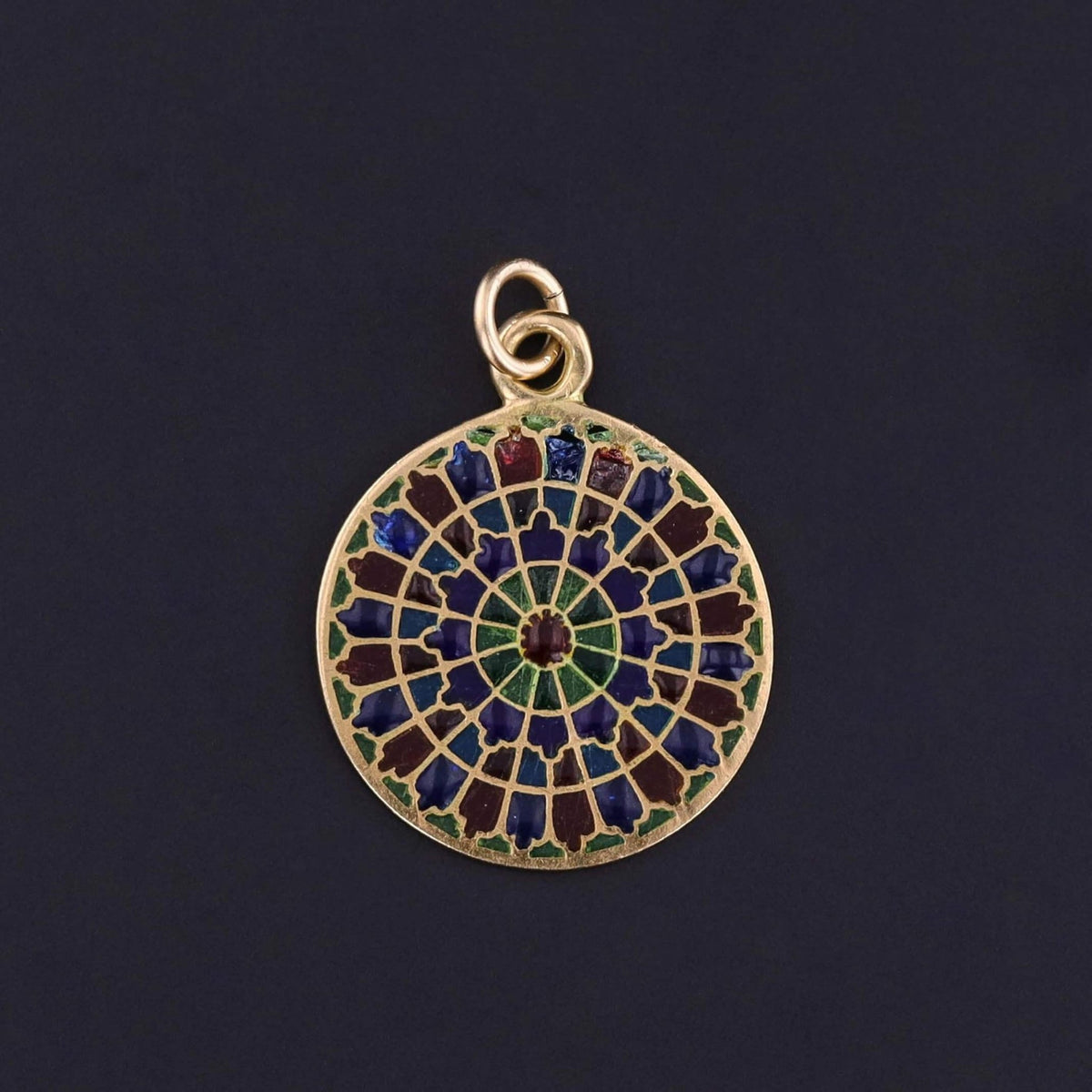 Vintage Rose Window Plique - a - jour Enamel Charm of 18k Gold - Trademark Antiques