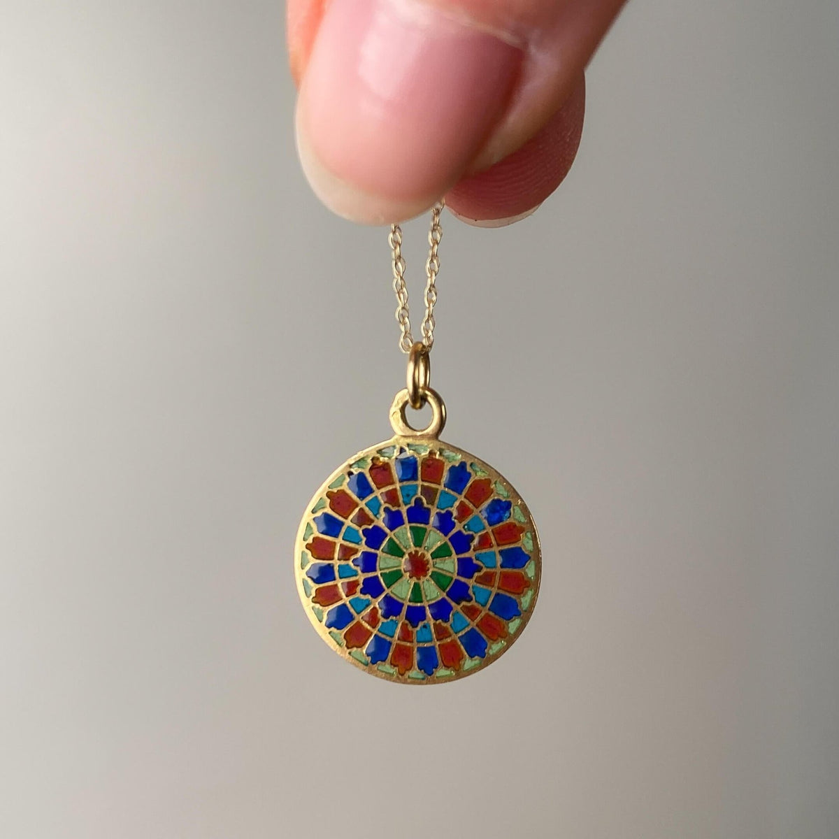 Vintage Rose Window Plique - a - jour Enamel Charm of 18k Gold - Trademark Antiques